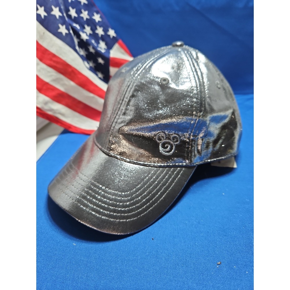 Disney Parks Mickey Mouse Silver Metallic Baseball Cap Hat Embroidered Logo New